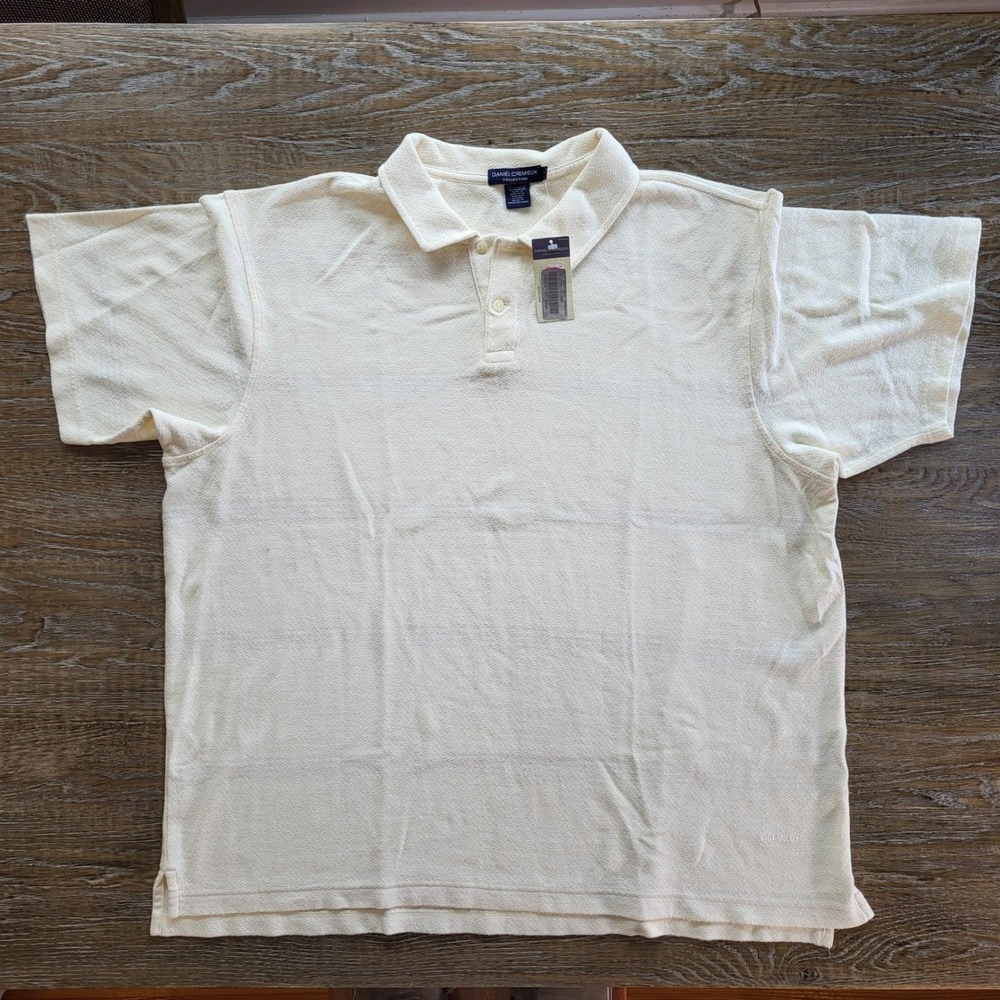 Daniel Cremieux Collection Mens XXL Polo Shirt Ivory Cotton Short Sleeve NWT